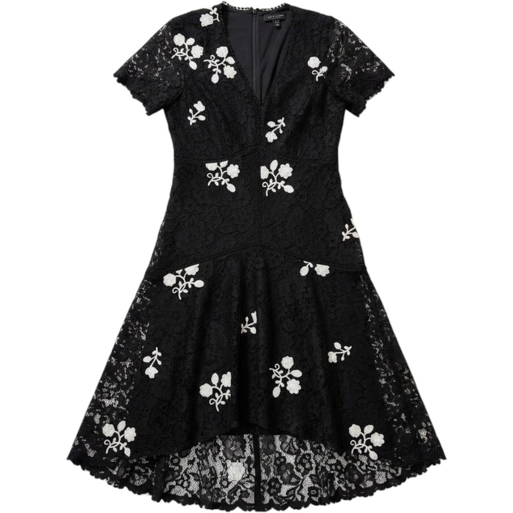 Taylor Black Lace Midi Dress with White Floral Accents